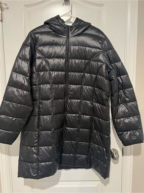 Women's Black Hooded Long Puffer Coat